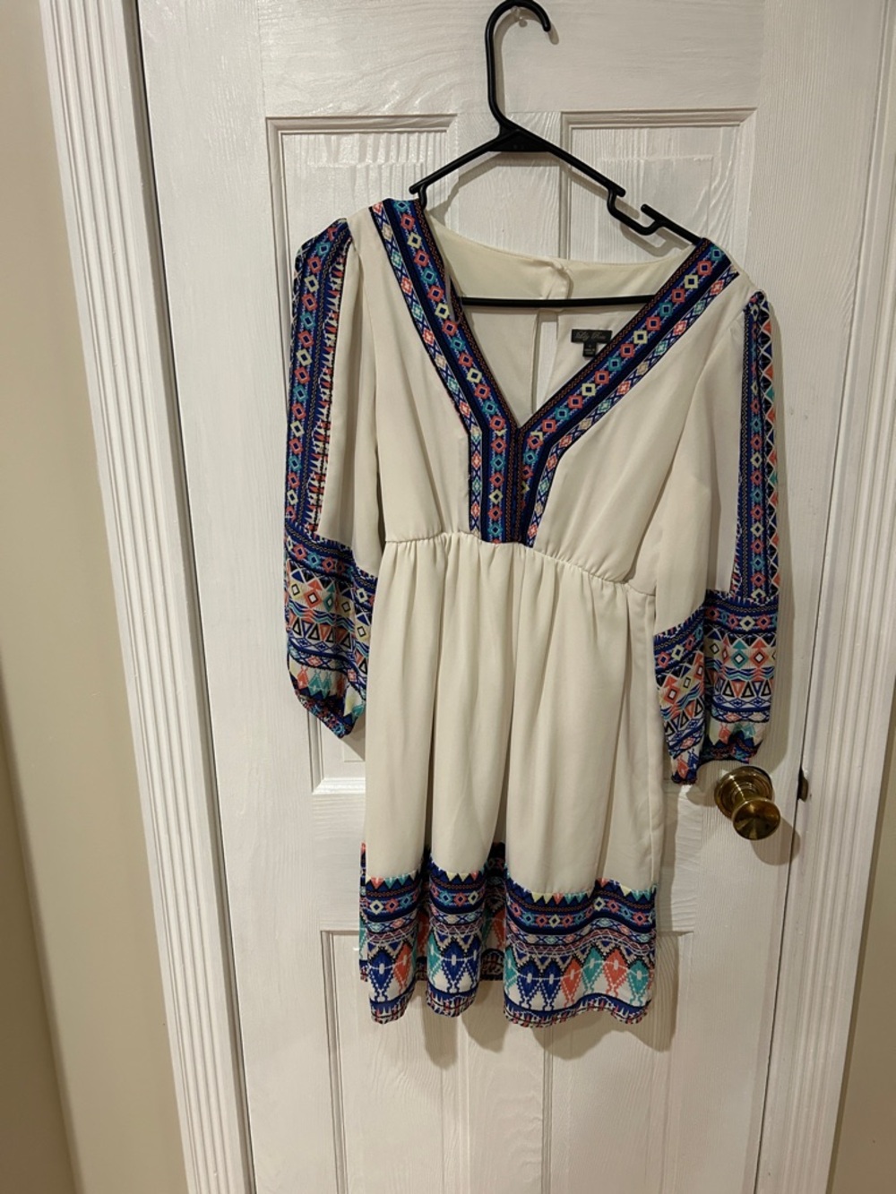 Lily Rose Cream Mini Dress with Blue & Coral Embroidery
